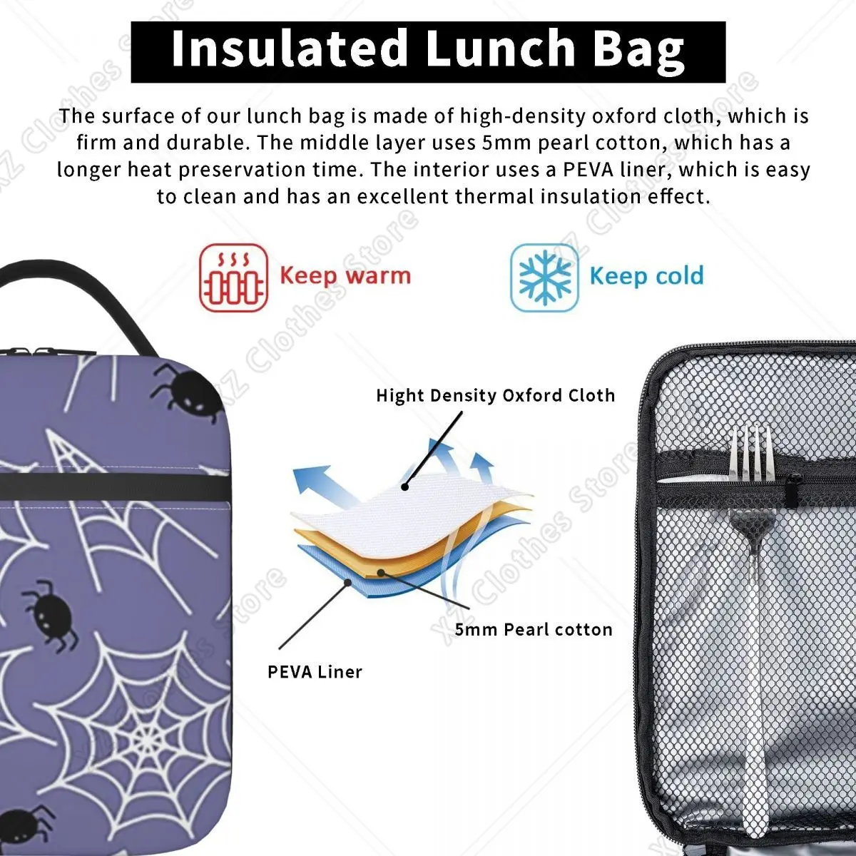 Halloween Black Cat Spider Gothic Witch Insulated Lunch Bag for Women Children Portable Food Boxes Thermal Lunch Box Tote