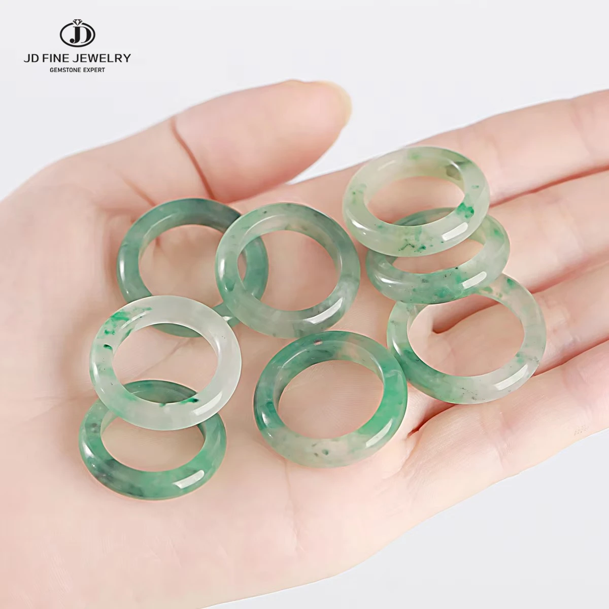 JD Natural Stone African Green Dulong Jade Carved Crystal Band Rings Women Men Vintage Energy Healing Finger Rings Friend Gifts