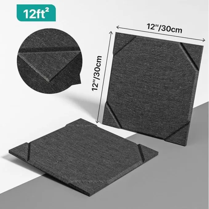 30x30cm 12Pcs Self-Adhesive Polyester Acoustic Panels Diamond Felt Soundproof Wall Tiles for Studio Home Theater DIY Upgrade