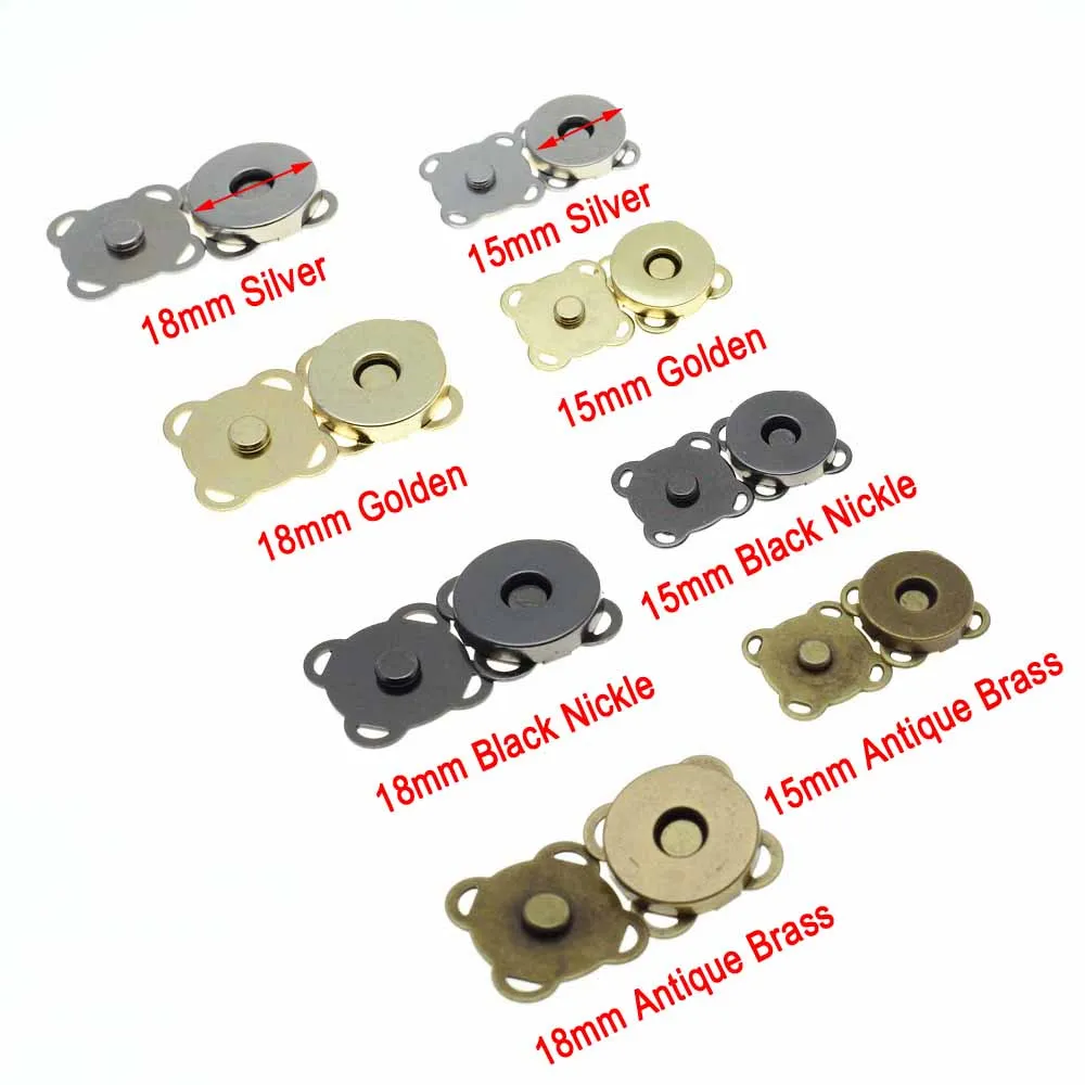 10 Pcs/Pack Metal Magnetic Snap Fasteners Clasps Buttons Handbag Purse Wallet Craft Bags Parts Accessories 15mm 18mm 4 Colors