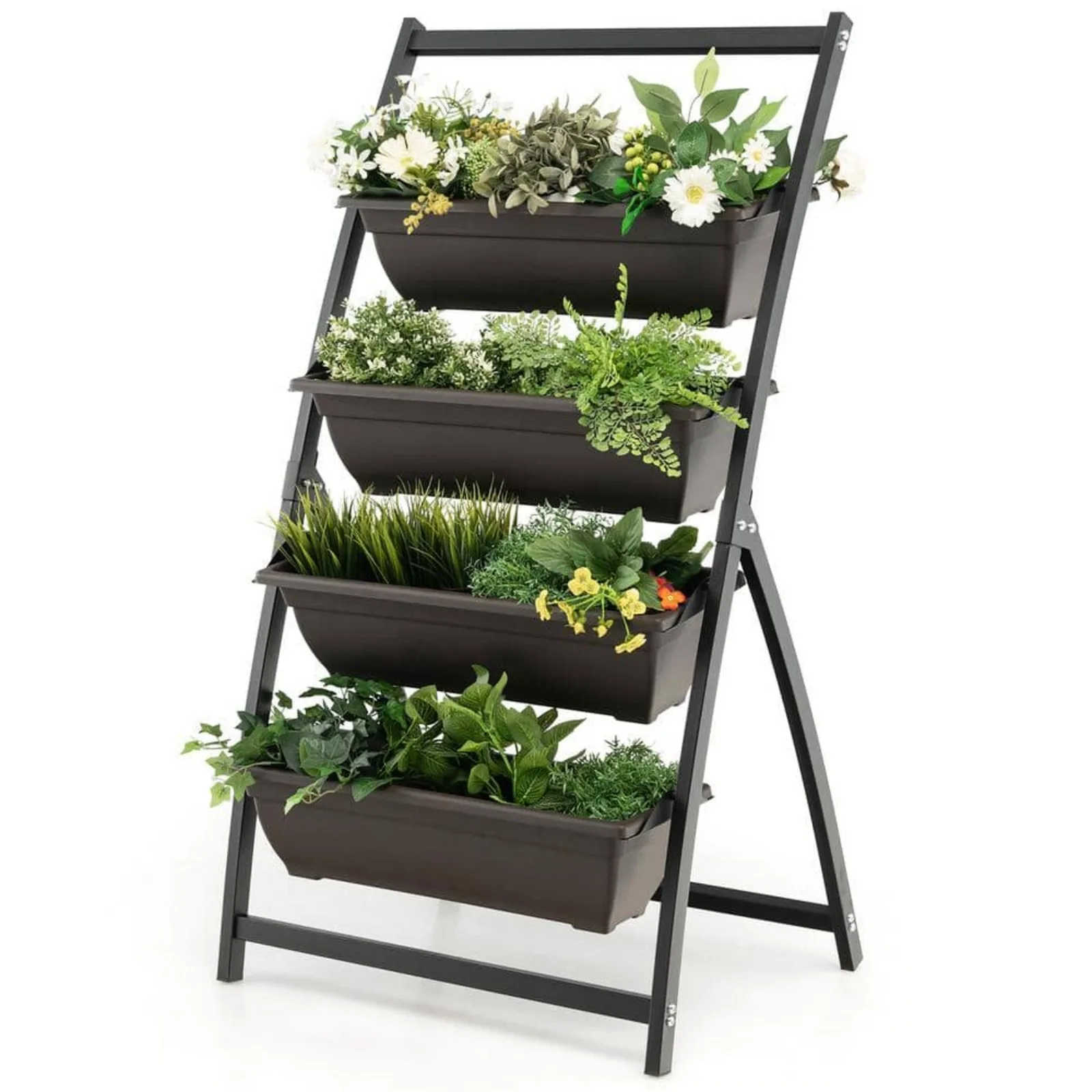 

US 4 ft. 4-Tier Black Metal Vertical Raised Garden Bed Elevated Planter Box with 4 Container Boxes