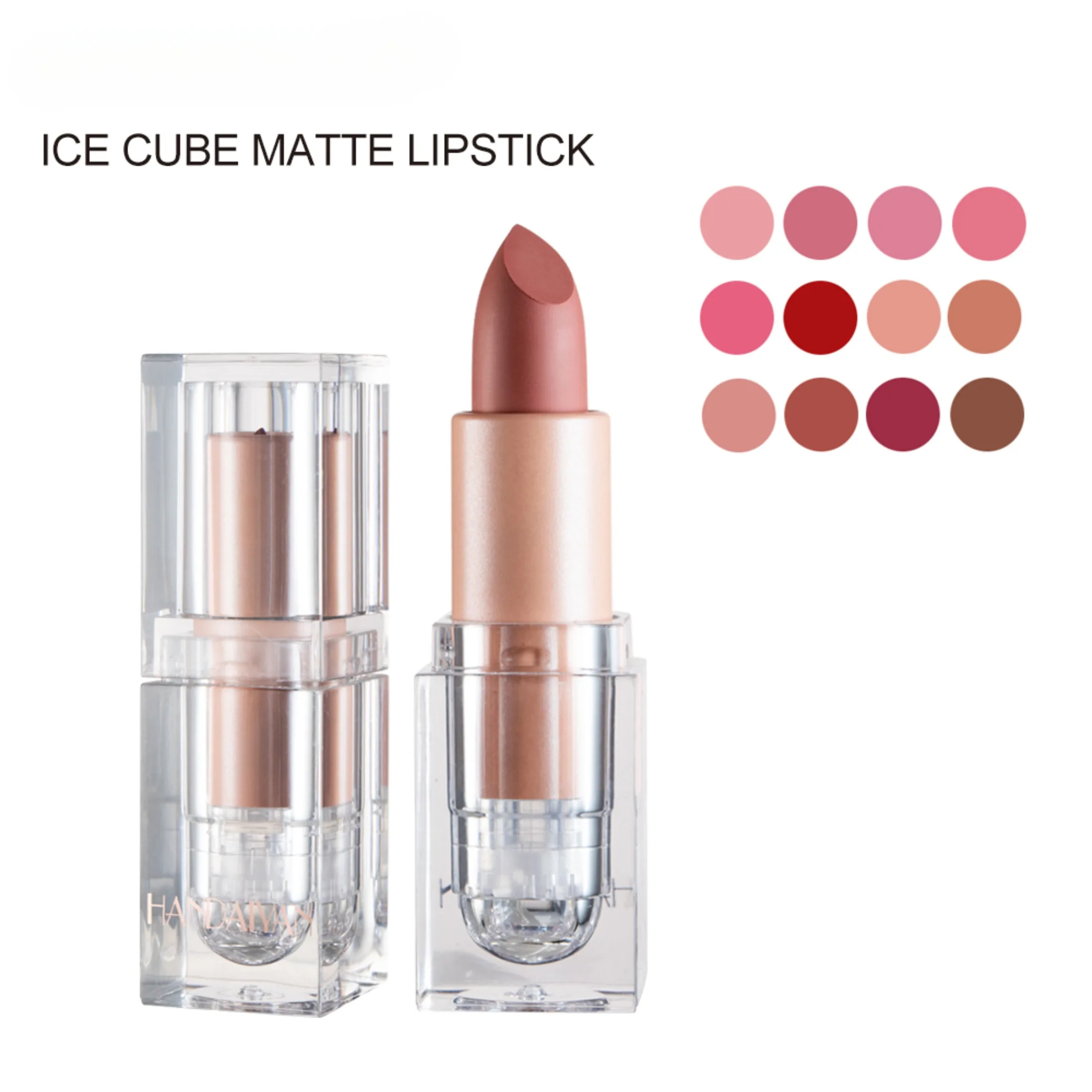 Lápiz labial mate giratorio de tubo transparente de 12 colores: colores nude y mocha