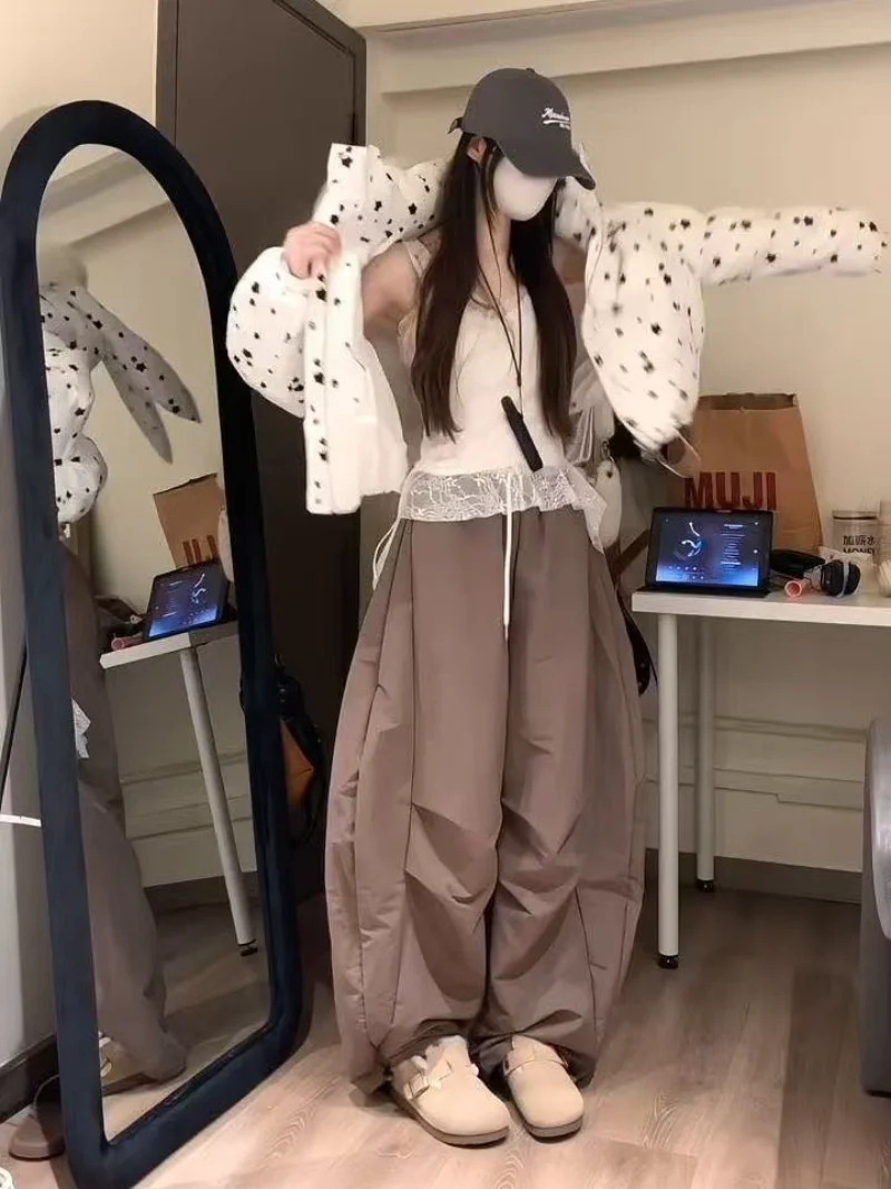 Amerykańska kurtka bawełniana w stylu retro z króliczymi uszami i futrzanym kołnierzem, damska, zimowa, ciepła, designerska, kurtka w stylu koreańskim, urocza kurtka bawełniana na ulicę.