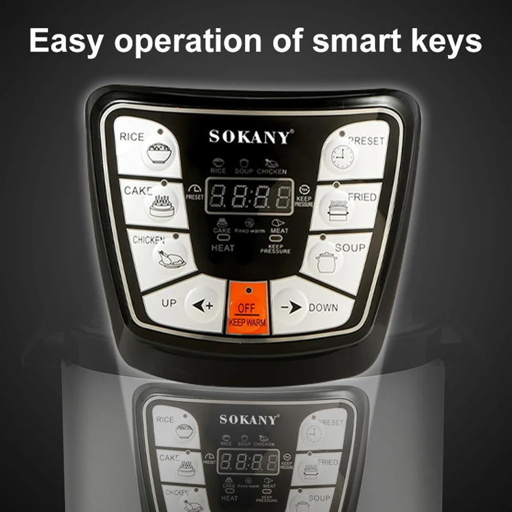 طنجرة ضغط كهربائية متعددة الوظائف، طهي سريع عالي الطاقة، تسخين موحد، سعة كبيرة 6 لتر، بطانة مقلاة غير لاصقة