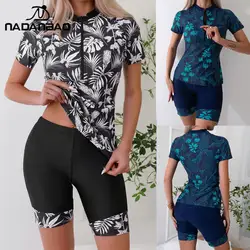 Nadanbao Fashion Bikini Set Swimsuit for Woman Zipper Short Sleeve Swimwear Bikini Female Summer Bodysuit Top Shorts Bikini Set