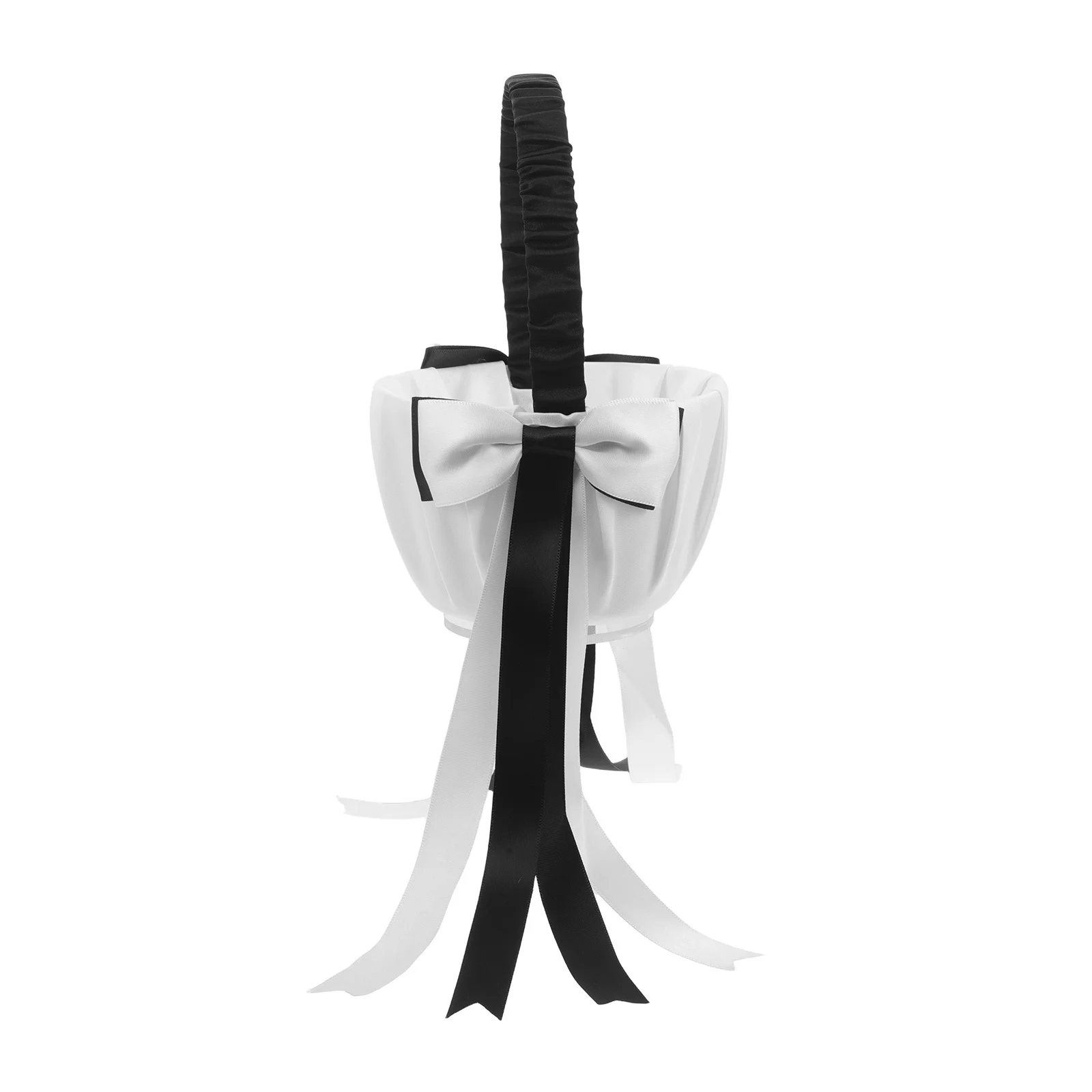 

Wedding Flower Satin Handle Bowknot Design Woven Flower Basket For Ceremony Petal Toss Bridal Party Decoration Storage