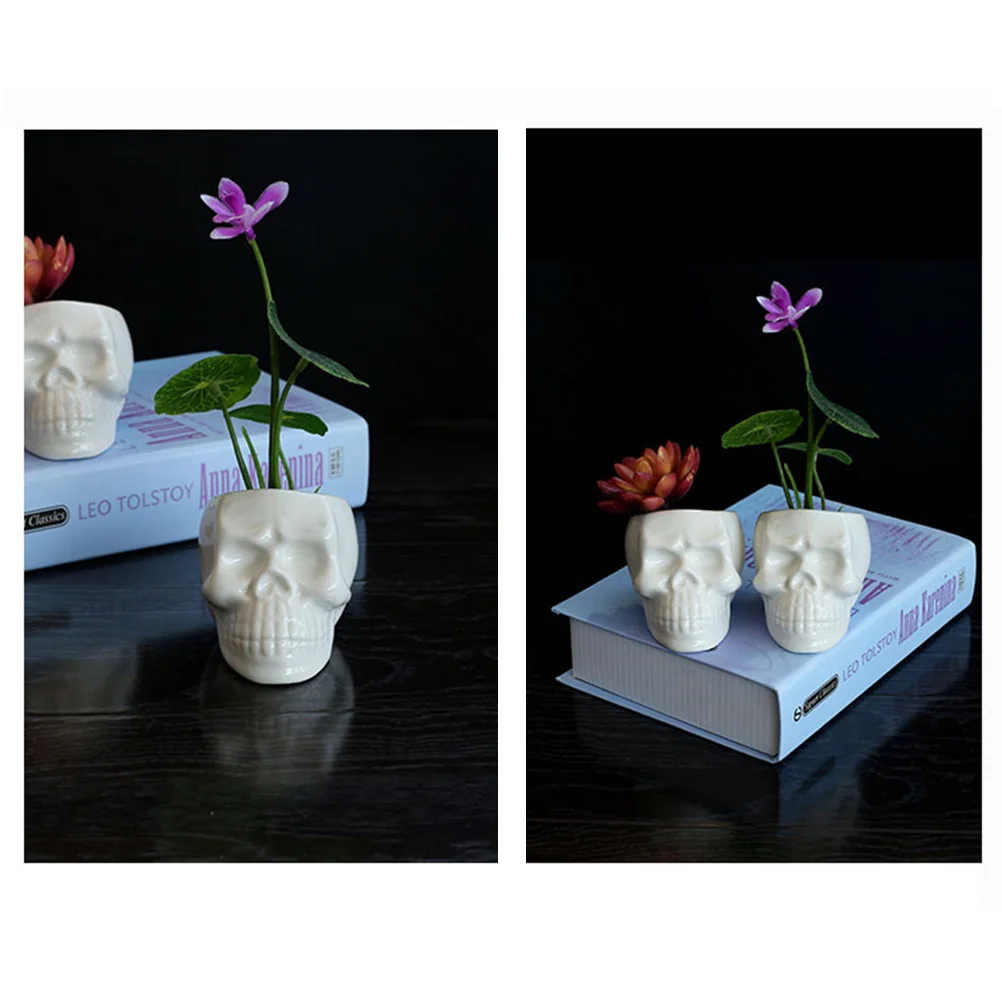 

2Pcs Ceramic Skull Shaped Succulent Containers No Smell Quality Beyond Imagination Halloween Home Decor White Small Plant Pots