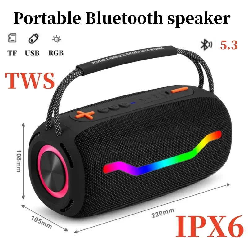 Portable Bluetooth Speaker 100W High Power Sound Box Outdoor Waterproof Subwoofer with RGB Lighting TWS/TF/USB/AUX Music Center