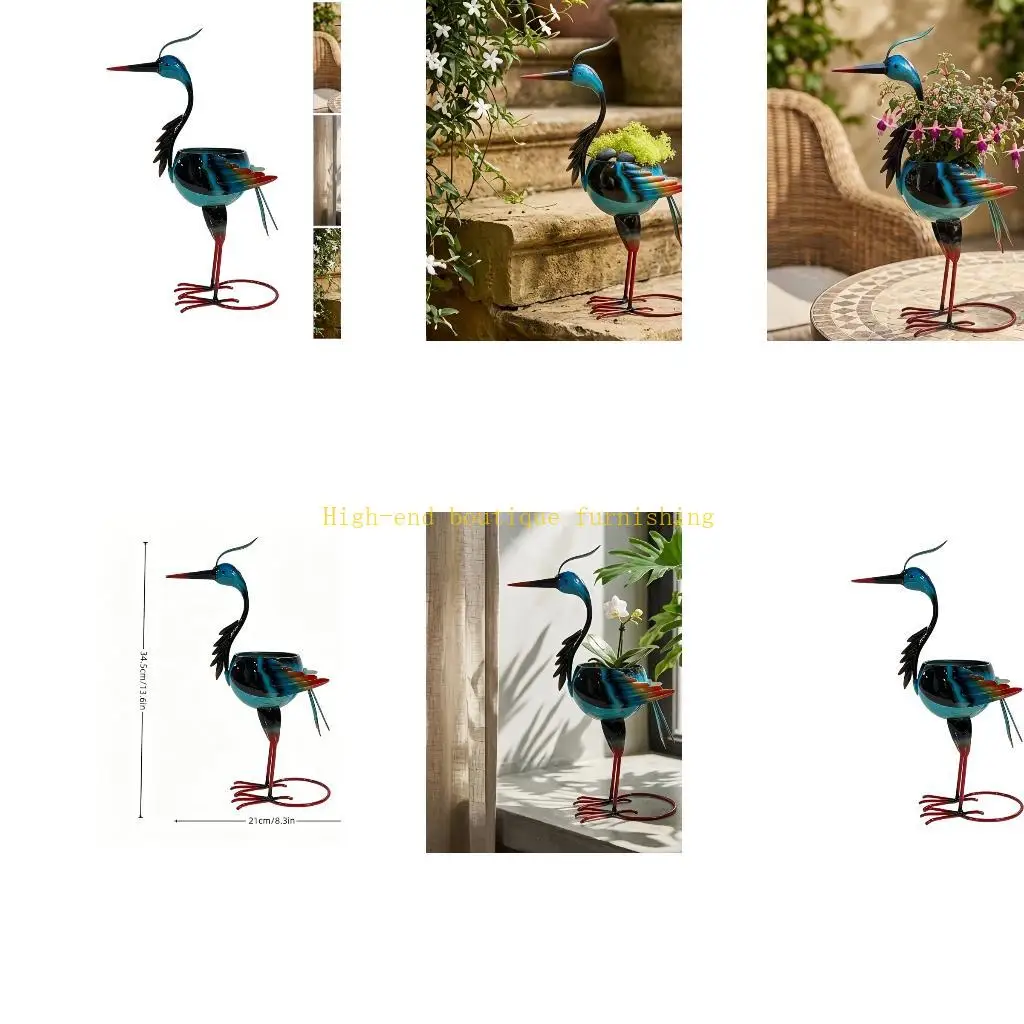 L9NB Blue Iron Bird Flower Pot for Windowsill Balcony Table Display