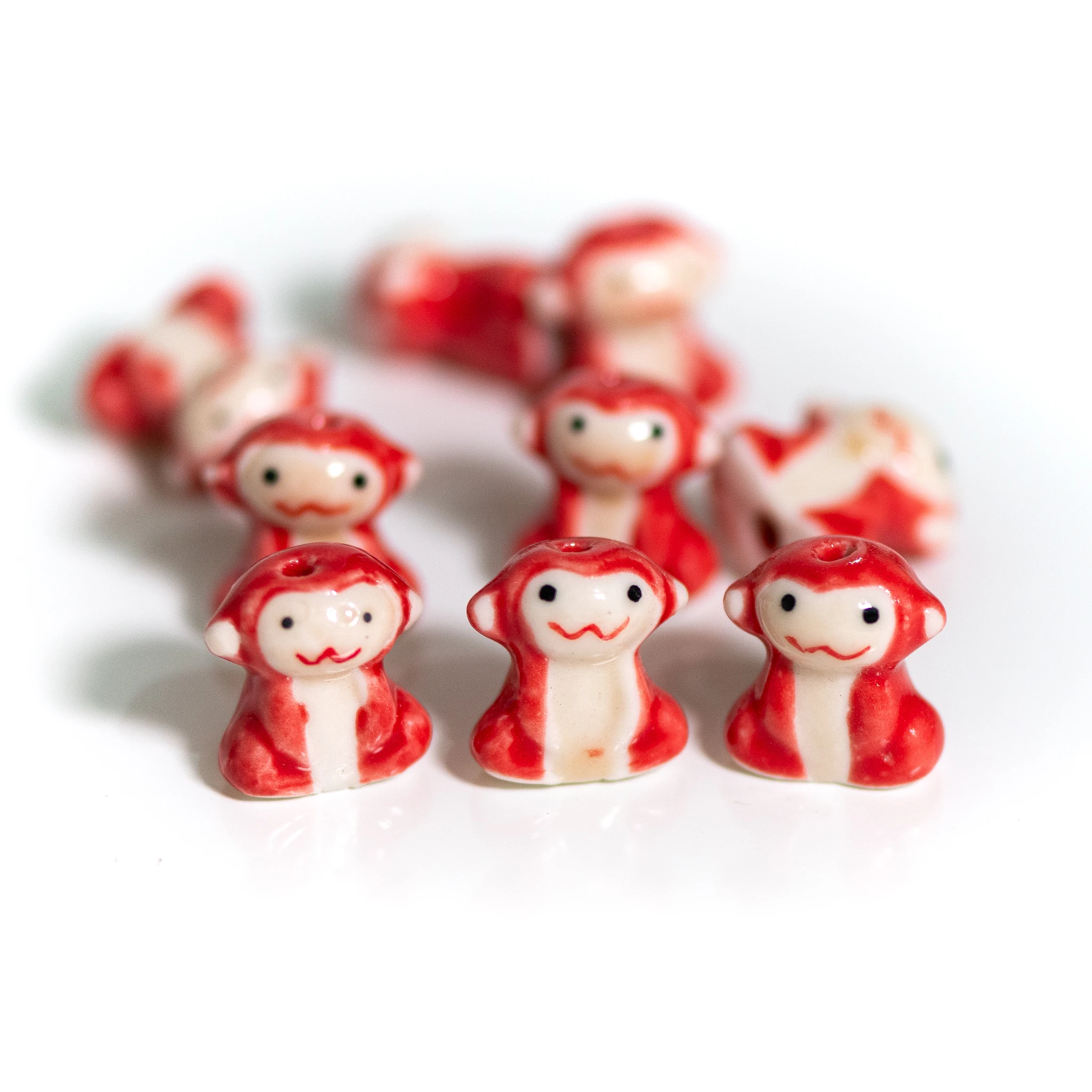 Handmade Ceramic Monkey Beads 15-18mm, 2.5-3mm Hole, Hand-Painted Cartoon Beads for DIY Jewelry Making, High-Temperature Fired,