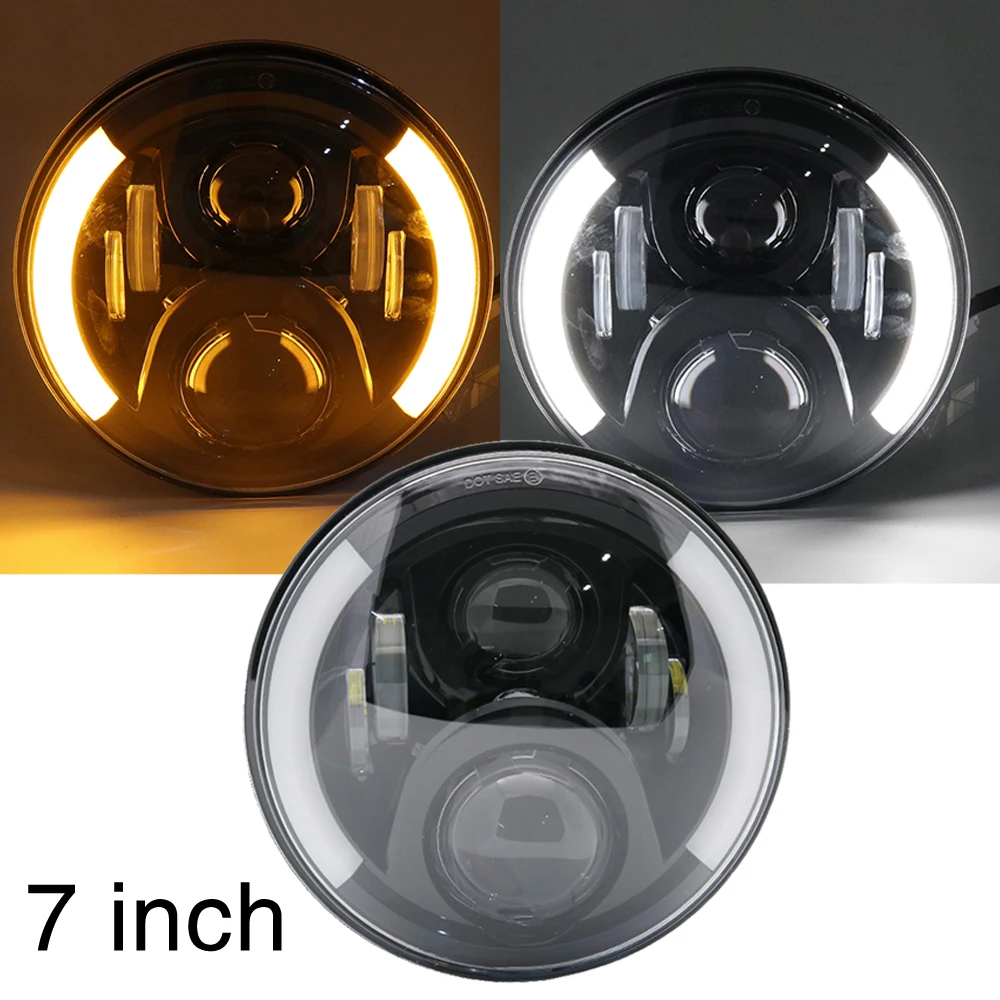 7 Inch Led Auto Koplamp Motorfiets LED Koplamp DRL Angel Eyes voor Harley Honda Yamaha Jeep Lada Niva Stedelijke Auto H4 koplamp