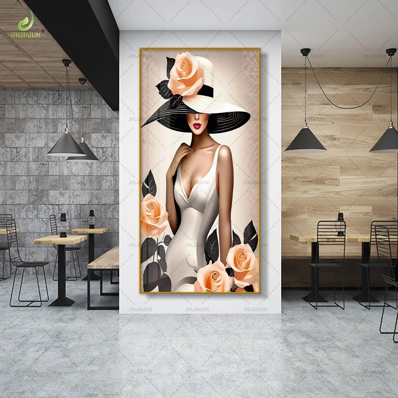 Portrait of a Beautiful Girl Mural Back Portrait of a Sexy Girl Crystal Porcelain Painting Canvas Art