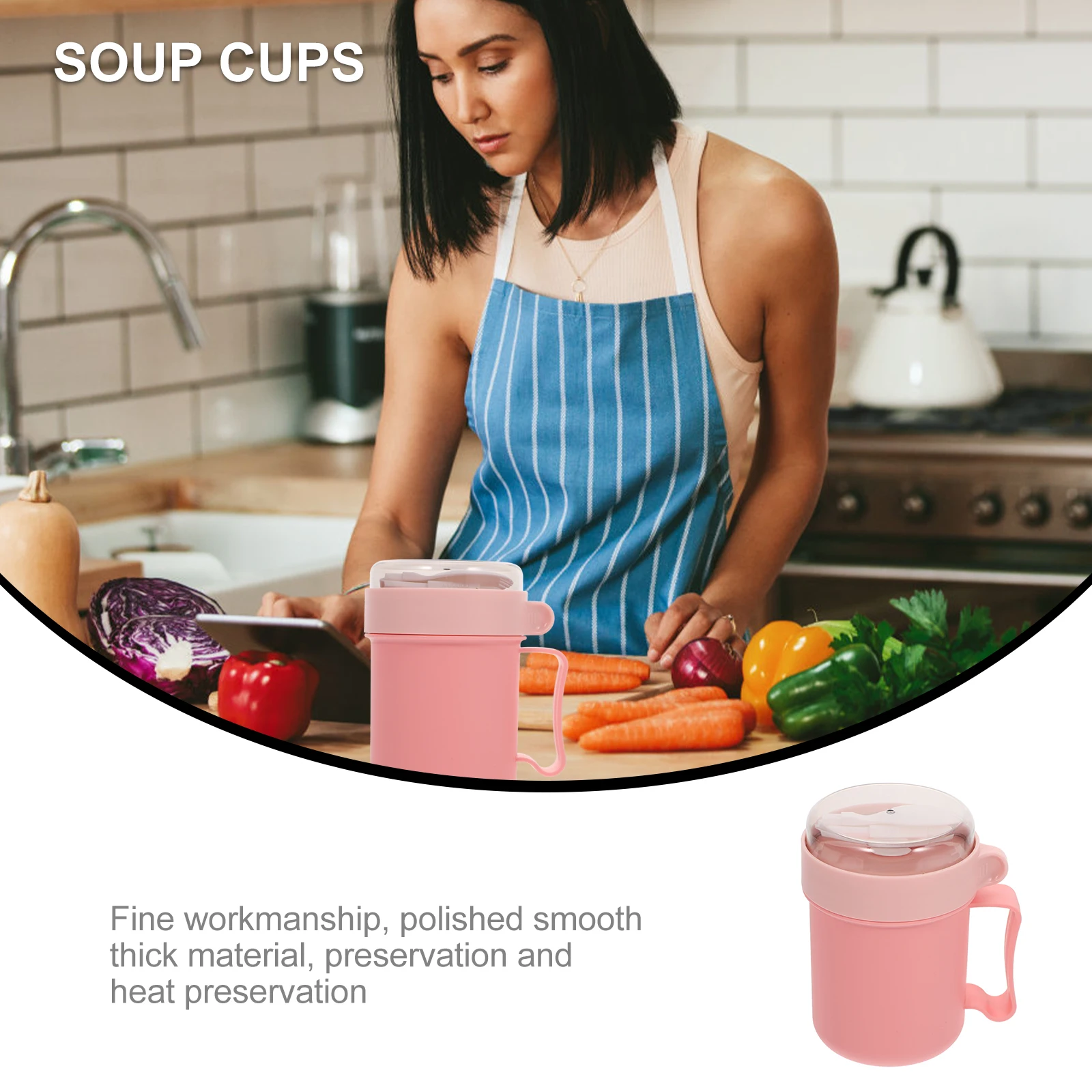 

1Set Breakfast Cup Cereal Soup Bowl Portable Leakproof Cover Microwave Safe for Home Office Travel Breakfast Cup