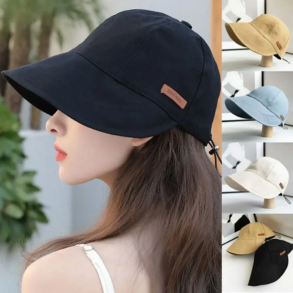 1PC Foldable Wide Brim Sun Hat Drawstring Adjustable Caps for Men Women Beach Hats Summer Quick-drying Visors Fisherman Cap