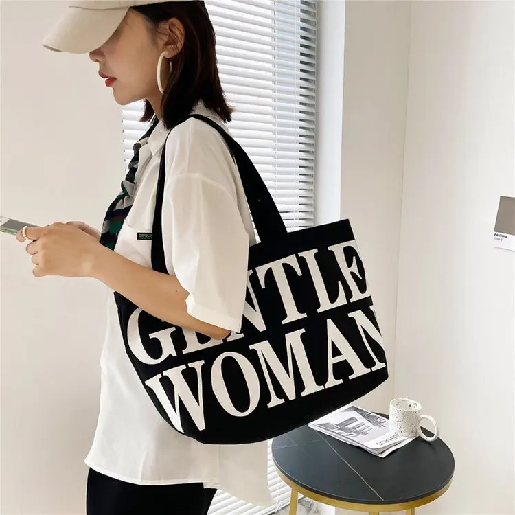 Women\'s Large Capacity Shoulder Bags Shopping Bags Stylish Personality Letter Travel Canvas Handbags Gentlewoman Tote Bags