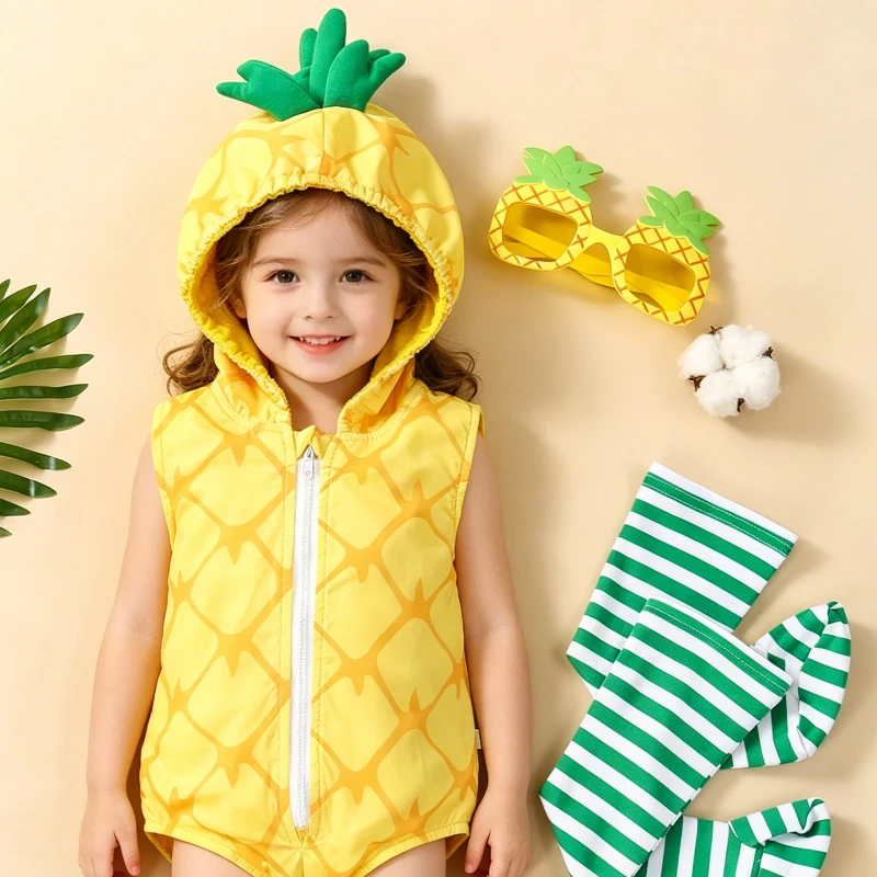 

Enfant Yellow Duck Cosplay Romper Costume Cute Pineapple Hooded Sleeveless Bodysuit Mädchen Junge Cartoon Outfits