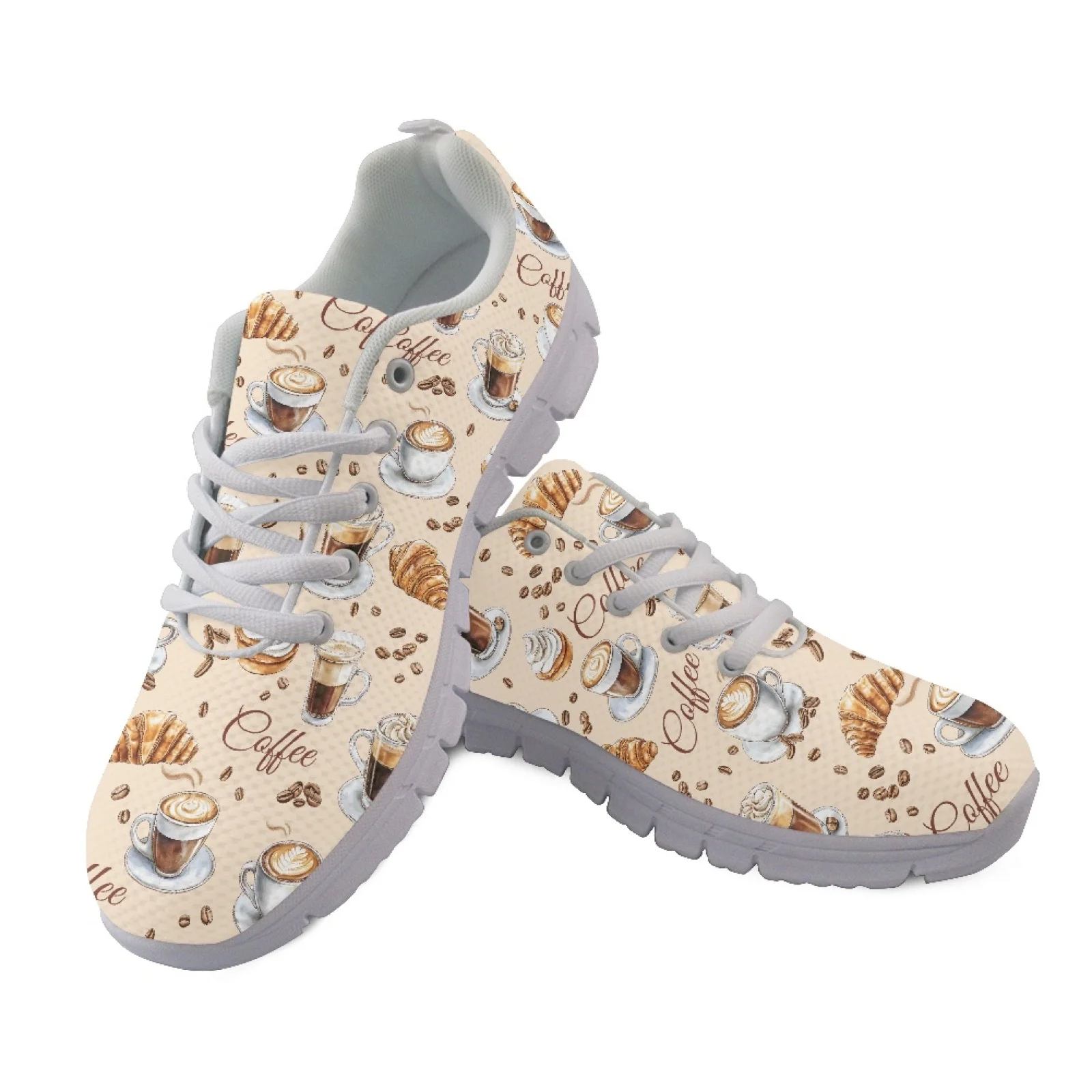 Coloranimal Lace Up Soft Running Shoes for Women Women Running Walking Shoes for Training Coffee Cup Pattern