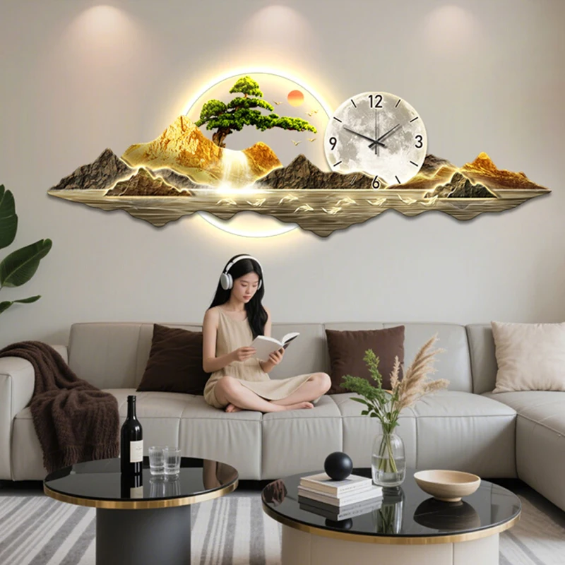 

Chinese Style Design Wall Clocks Aesthetic Led Art Mural Living Room Clock Wall Nordic Modern Relogio De Parede Home Decoration