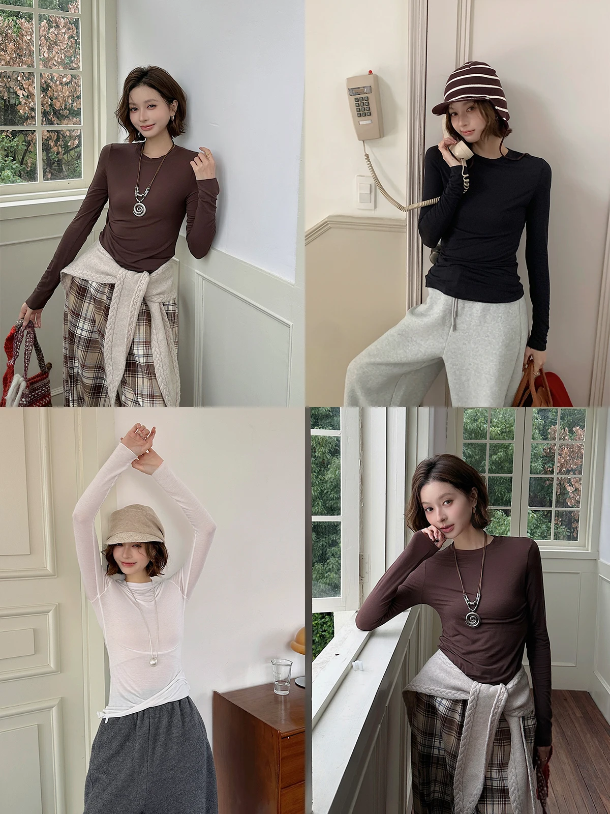 

New REREK Brand round Ne Camere Milk Skin Long Sve Base Layer T-irt Women's Casual Faion Thermal Top