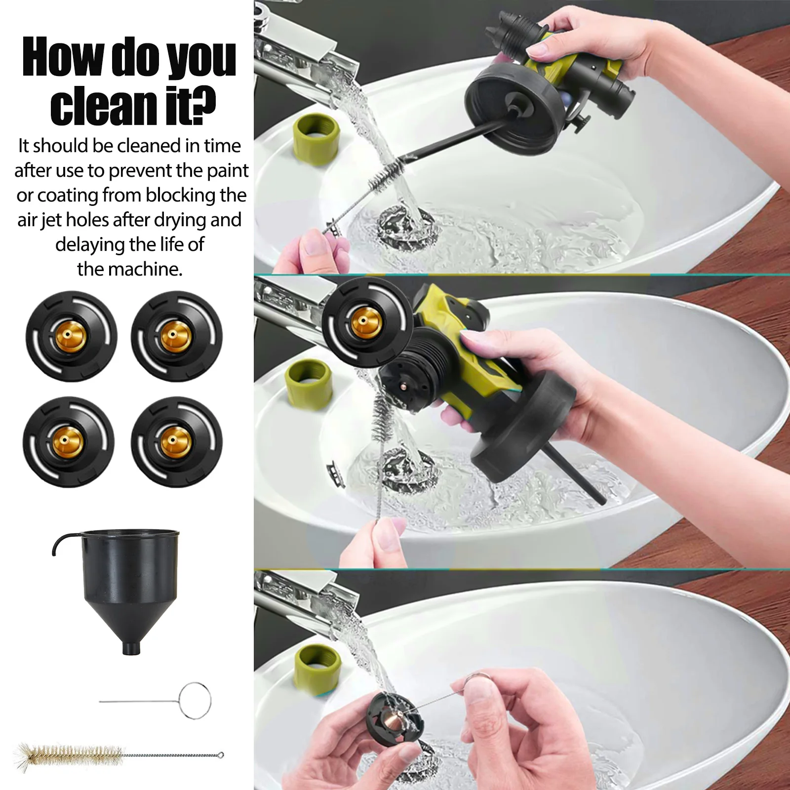 Spruzzatore di vernice a batteria per pistola spruzzatrice HPIV a batteria DEWALT con kit di pulizia a 4 ugelli Serbatoio da 1000 ml per Frence domestica (senza batteria)