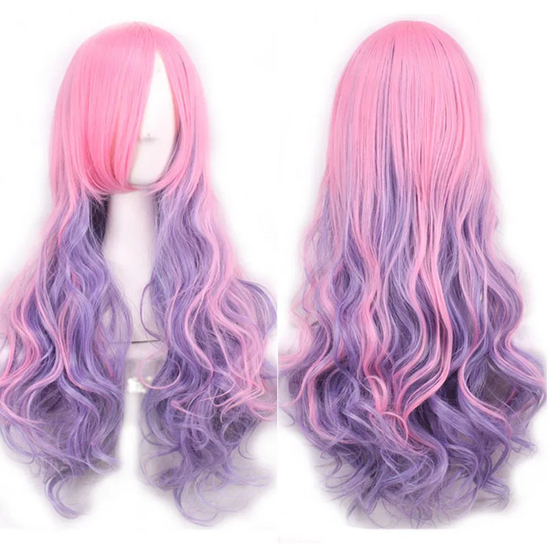 

High-Temperature Fiber Gradient Color Wig Curly Full Head Wig Big Wave Side Bangs Wig