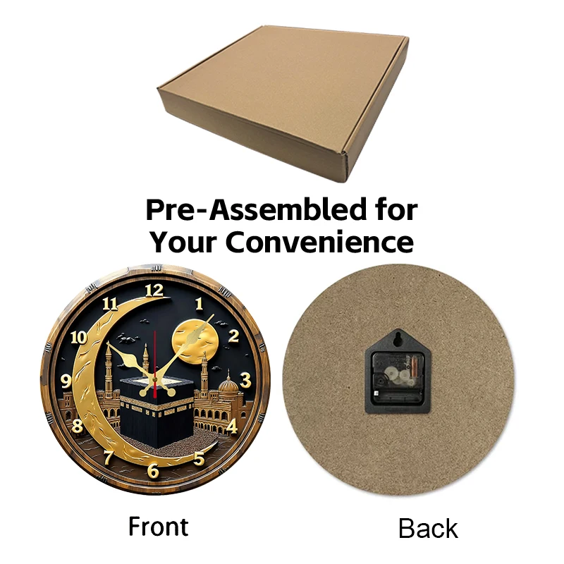 ساعة حائط معلقة خشبية مستديرة صامتة باللونين الأسود والذهبي، مناسبة لغرفة المعيشة والمكتب وغرفة الدراسة وغرفة النوم والديكور المنزلي #6