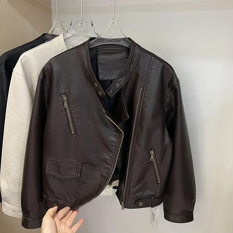 American Retro ort PU Pelle Jaet Donna Autunno 2025 Nuovo design caldo Piccole dimensioni Pendolari Sle Loose Fit Lungo Sve