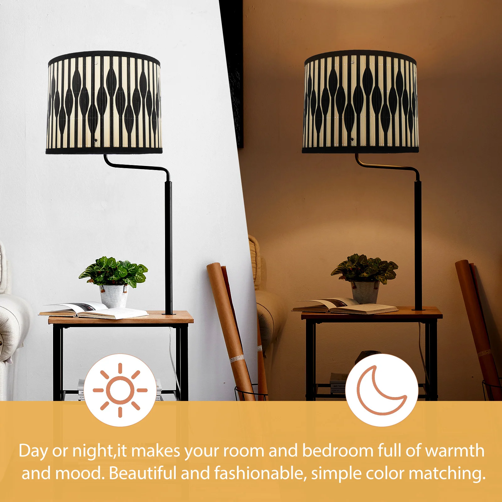 

Geometric Lampshade Bamboo Craft Light Cover Retro Decor Table Lamps Easy Install Remove Dust Protection Bedroom Living Room