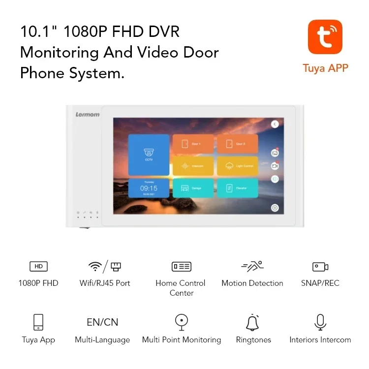 Lermom AM1-LT4 Video Intercom 4-Wire 10.1 inch Screen Tuya Smart Video Door Phone