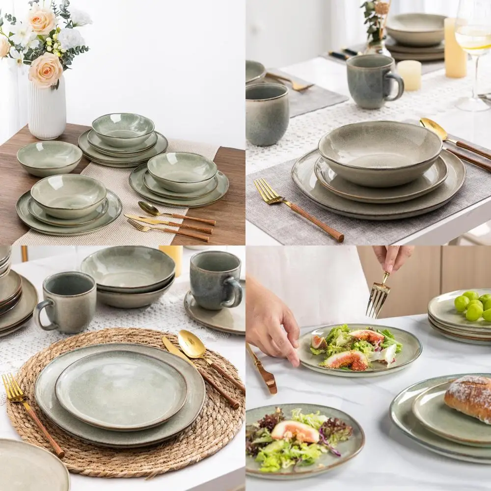 

"Handcrafted Stoneware Dinnerware Set with Reactive Glaze, Scratch-Resistant for Dishwasher and Microwave Use"