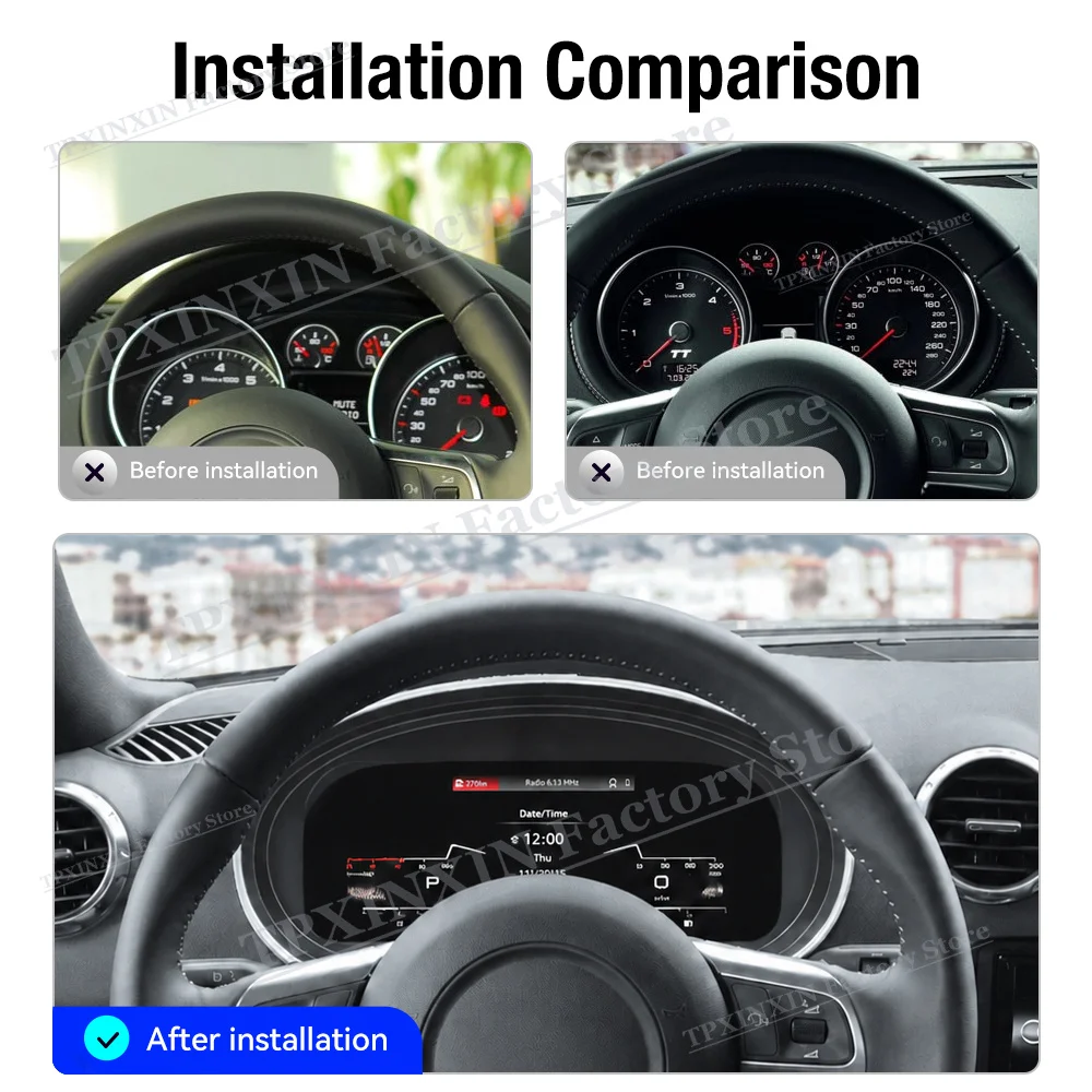 With CarPlay Android Auto For Audi TT 2008~2014 10.9 Auto Gauge Digital LCD Virtual Cluster Cockpit Dashboard Panel Speed Meters