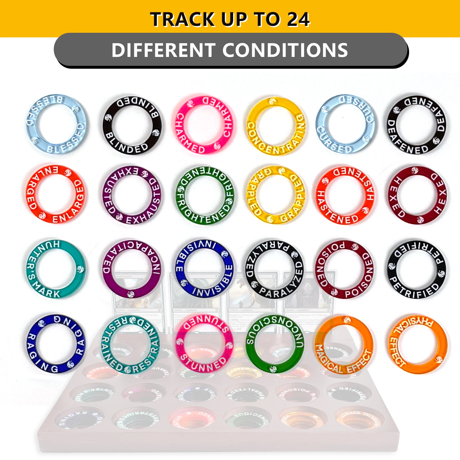 DND Miniatures Condition Markers - 96 Rings to Track 24 Different Status & Spell Effects for Dungeons and Dragons