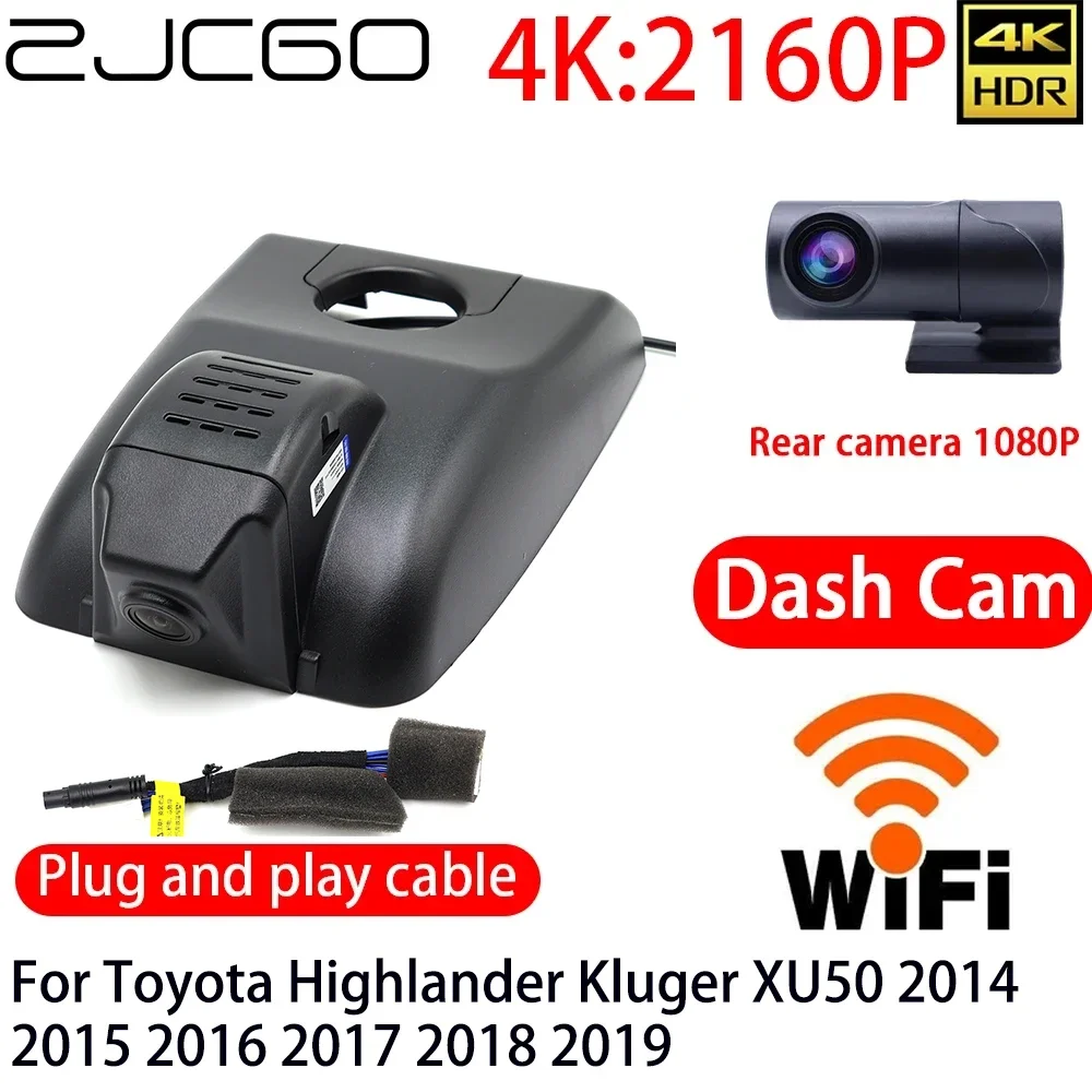 

ZJCGO 4K DVR Dash Cam Wifi Front Rear Camera 24h Monitor For Toyota Highlander Kluger XU50 2014 2015 2016 2017 2018 2019