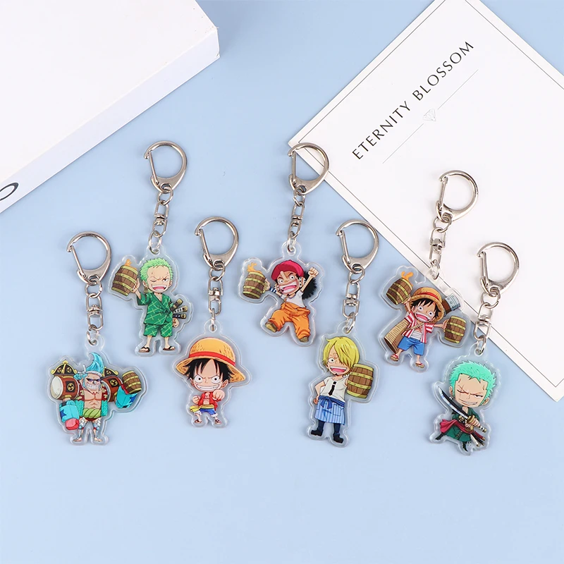 1Pc Anime One Piece Figure Acrylic Keychain Luffy Zoro Sanji Usopp Franky Bag Pendant Keyring Collectible Model Toy Gift