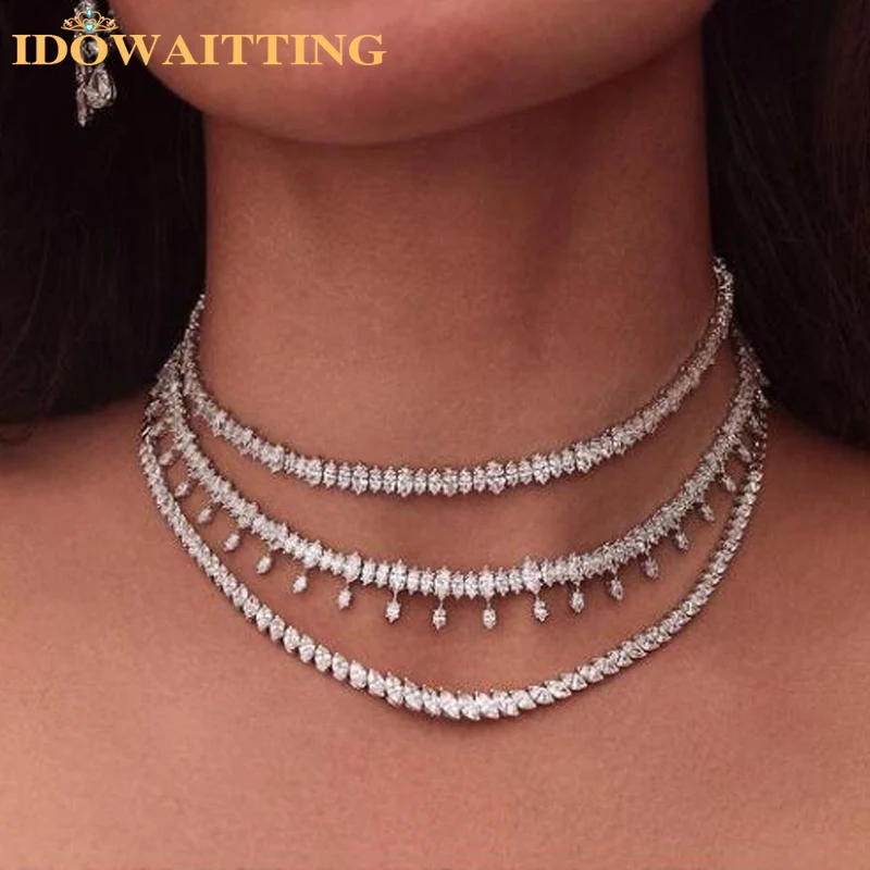 2023 New Iced Out Bling 5A CZ Tennis Choker Necklace For Women Fashion Sparking Oval Shape Cubic Zirconia Multi Layers Jewelry