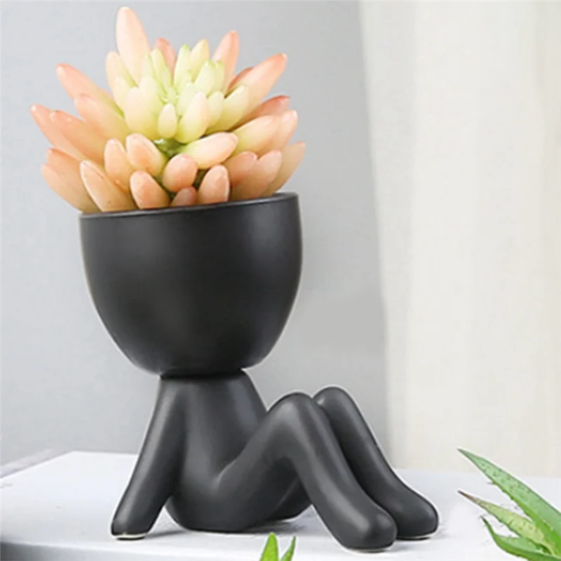 

YHYS черный современный керамический цветочный горшок, милое украшение стола, настольное растение, женственное украшение для офиса