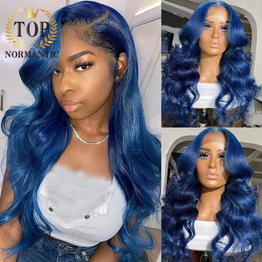 

Topnormantic Blue Color Human Hair Wig with Pre Plucked Hairline 13x6 Lace Front Body Wave Wigs for Women