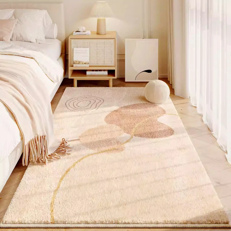 

Коврики в кремовом стиле для спальни, толстый плюшевый ковер для украшения гостиной, пушистый мягкий коврик для гостиной, домашний минималистичный моющийся ковер