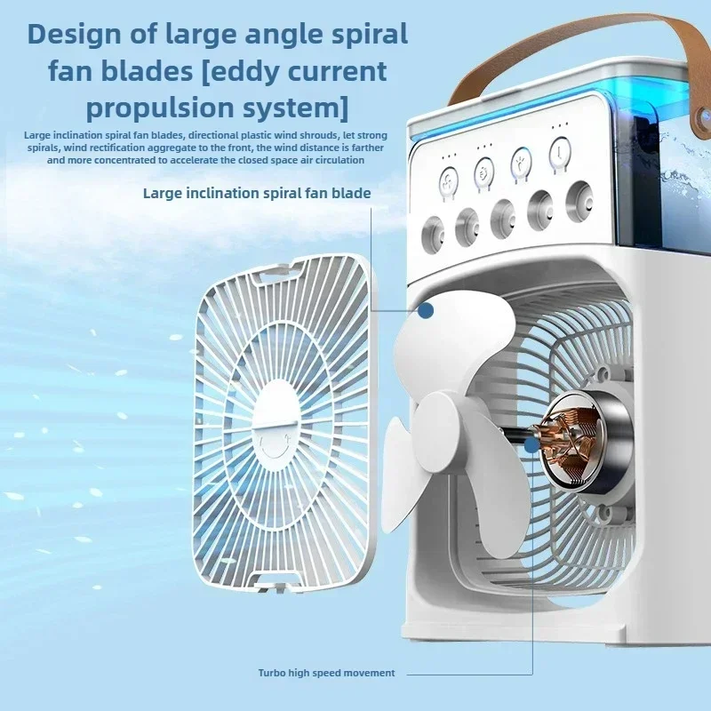 مروحة صغيرة محمولة لمبرد الهواء المنزلي مطورة لعام 2025 مع مرطب وإضاءة ليلية LED 3 في تصميم 1