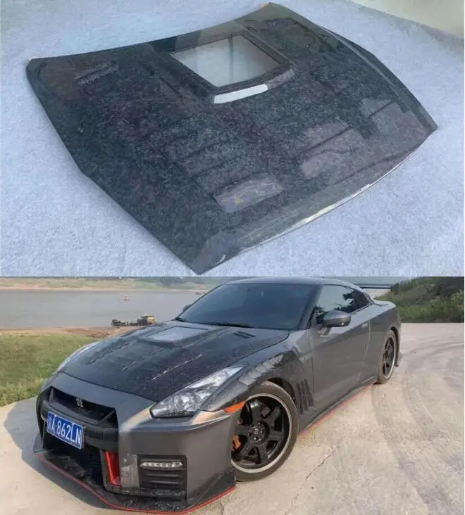 

Real Forging Carbon Fiber Transparent Bonnet For Nissan GT-R GTR R35 2008-2016 Front Engine Hood Vent Cover