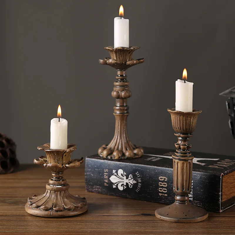 Resin Handicraft Vintage Candle Holder Carve Designs Candelabrum Table Ornament Wedding Centerpieces Home Decoration