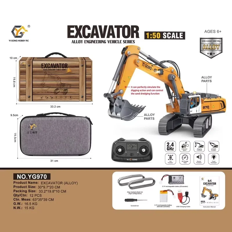 

New Version 1:50 Scale Remote Controlled Alloy Track Digger Toy Excavator Engineering Vehicle Simulation Soil Moving RC Car