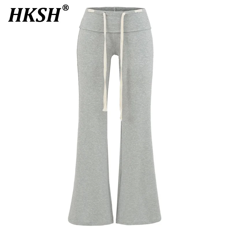 

HKSH Spring Summer New Women Tide Y2K High Street Cuffed Low Waist Flared Pants Drawstring Casual Straight Elegant Sports HK5630
