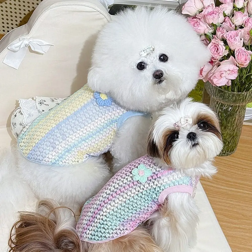 

Color Blocking Pet Dog Vest Breathable Comfortable Dog Rainbow Suspenders Adjustable Straps Hollow Out Pattern
