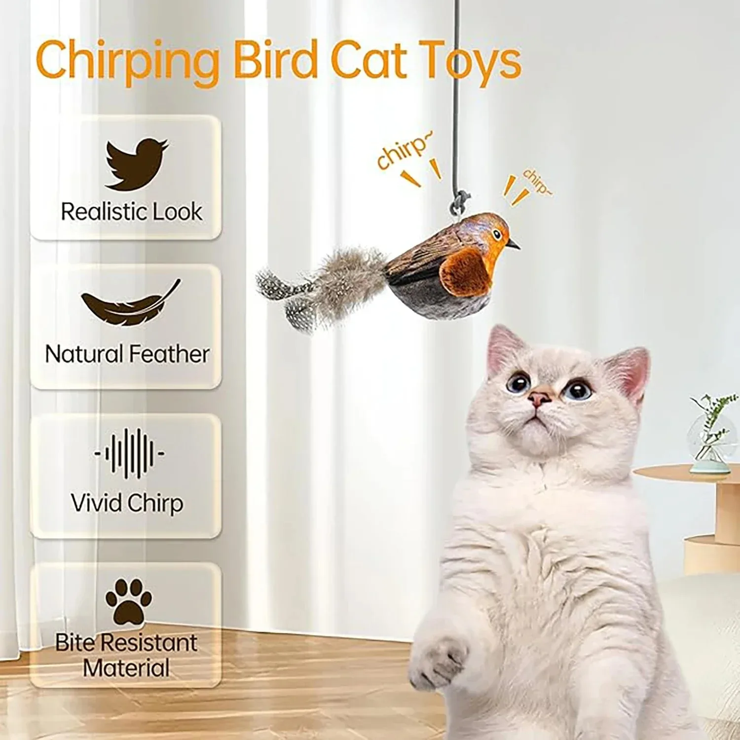 Interaktives Vogelspielzeug für den Innenbereich für Katzen, Jagdspielzeug, klingendes Katzenminze, Katzen-Teaser-Spielzeug, Selbsthilfe, Wandbehang, Vögel, Katzenspielzeug – Detail 2