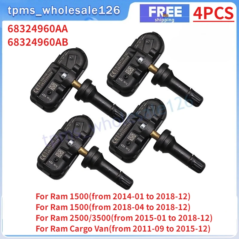 

68324960AA Car TPMS 4PCS For 2013-2021 Jeep Cherokee 2015-2018 Ram 1500 2500 3500 Tire Pressure Monitor System Sensor 68324960AB