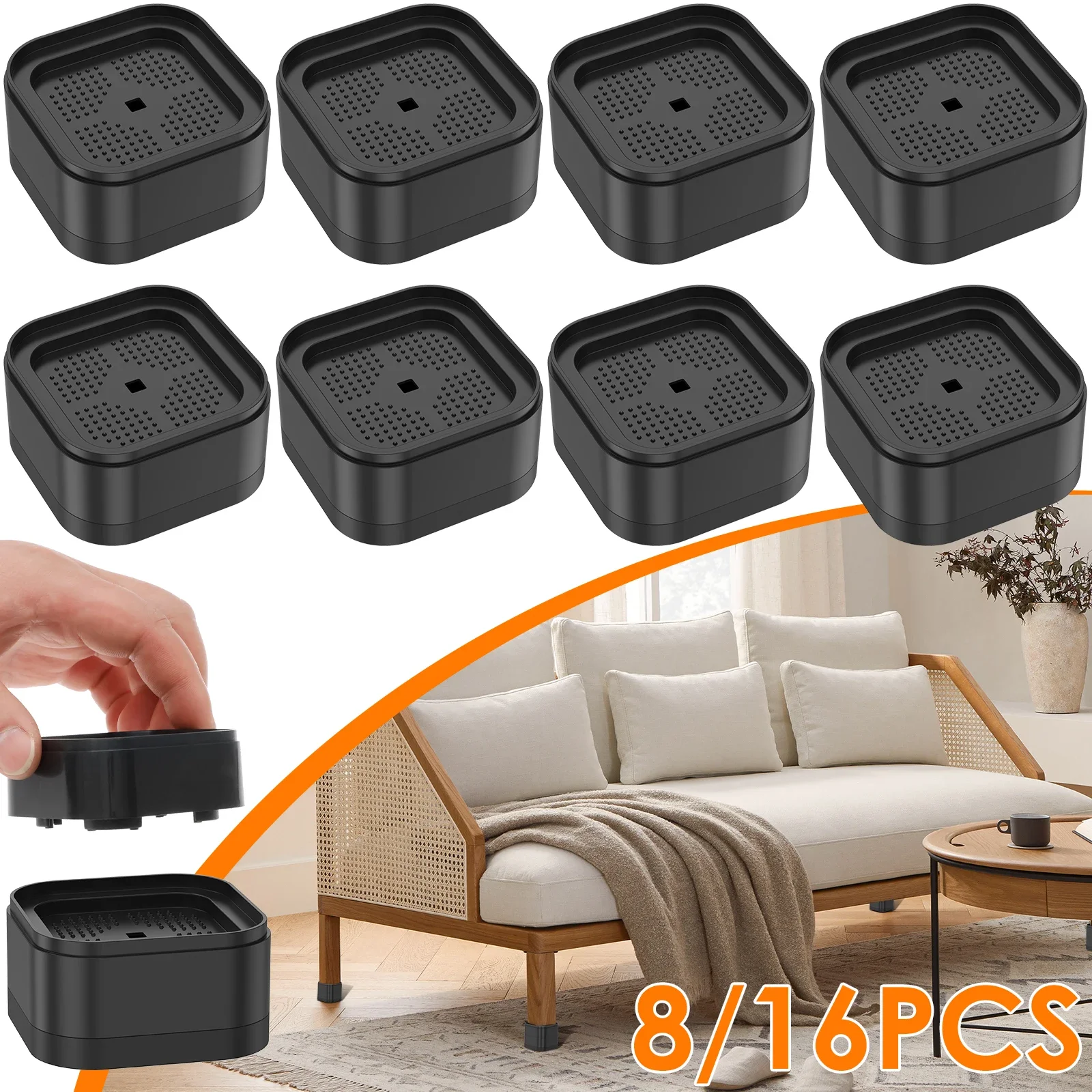 8/16 Pcs Furniture Risers Heavy Duty Bed Chair Table Heightening Foot Pad Non-slip Floor Protecto Furniture Feet Leg Lift image 2