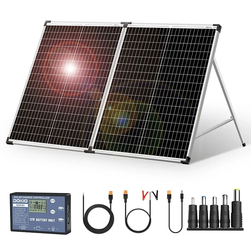 DOKIO Solar Panel 18V Zonnepaneel Opvouwbaar Zonnepanelen 100Watt Solar Pannel 160W Solar Panels 200W Zonnen Panelen + 12V Lader&5V USB Para Camping/RV Camper/El Hogar/Power Bank Zonne Energie Kit