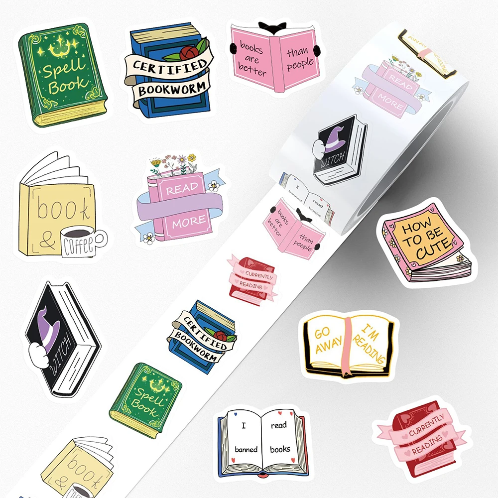 

500pcs/Roll Cartoon Bookish Sealing Stickers Roll Laptop Phone Fridge Scrapbooking Suitcase Decal Decoration Reward Gift Kid Toy