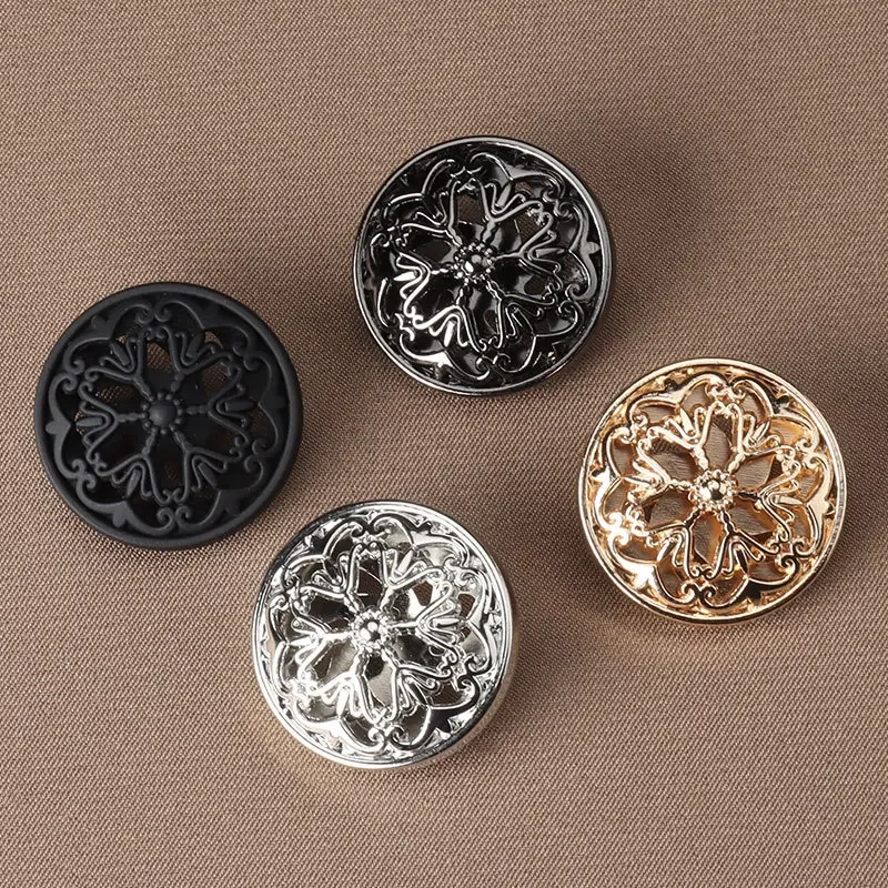 10pcs Classic Hollow Flower Shank Buttons 20/25mm Plating Metal Round Buttons Clothing Decorative Buttons